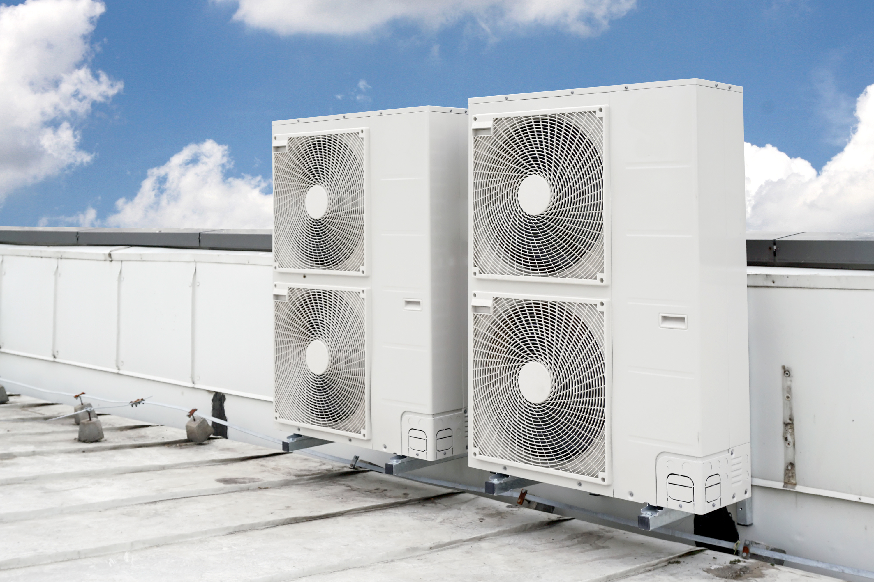 Air conditioning system assembled on top of a building.